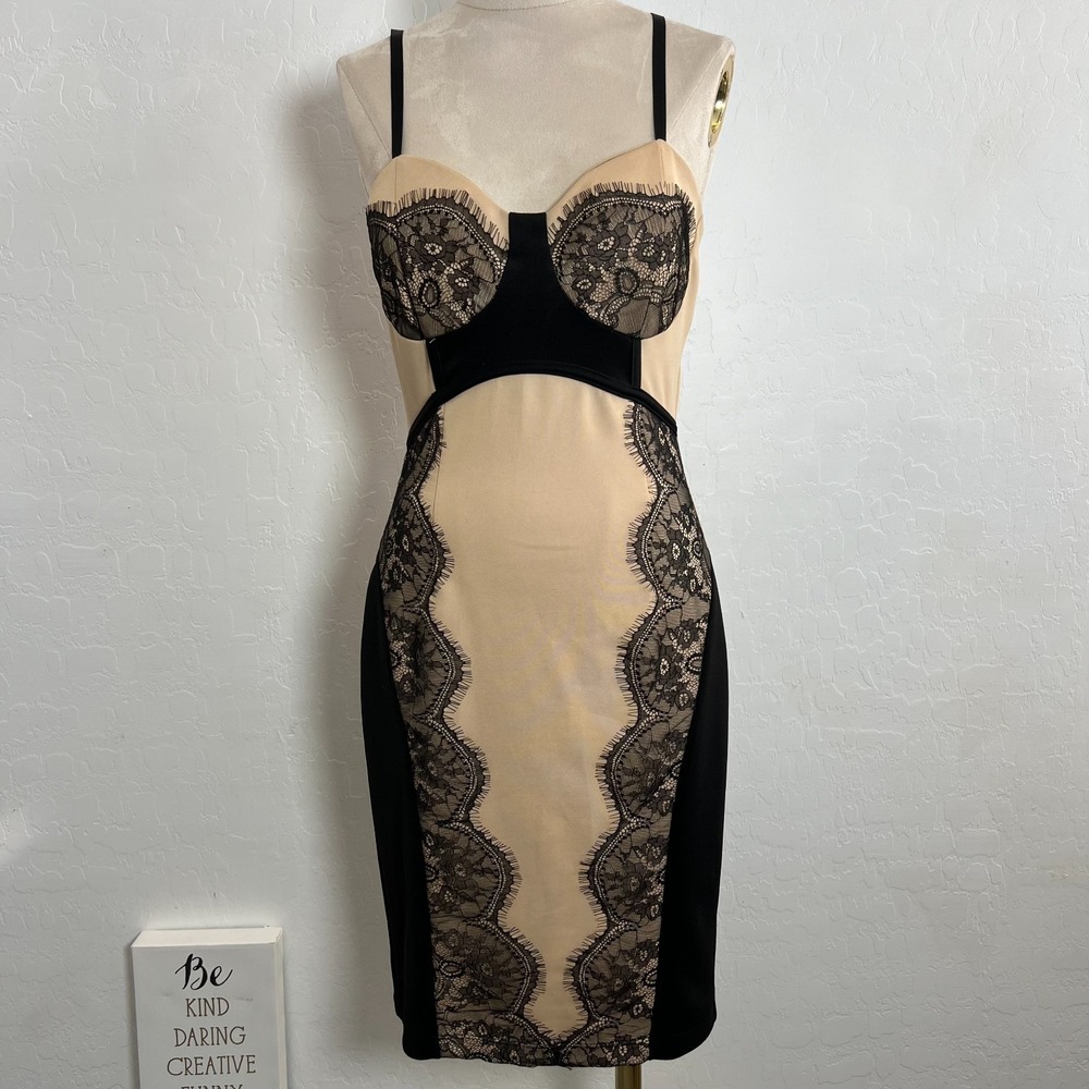 Mystic dress size M / L stretchy zipper black lace evening formal date straps